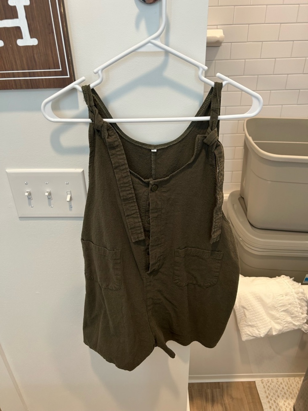 Utility Tie-Shoulder Olive Romper for Women